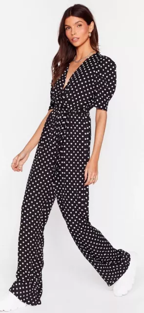 Nasty Gal black and white spotted jumpsuit size 14