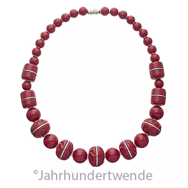 Halskette alter Kunststoff Bakelit Rot Metall im Art Deco necklace 3