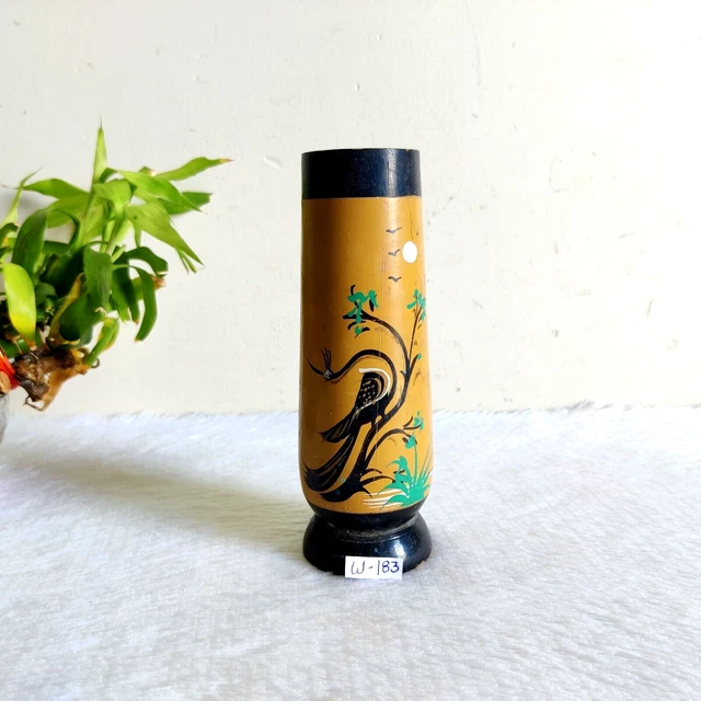 1930s Vintage Old Handcrafted Beautiful Design Wooden Vase Decorative W183