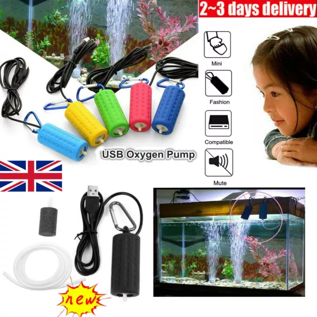 Aquarium Mini Air Pump Fish Tank USB Oxygen Aerator Ultra Silent Saving Energy