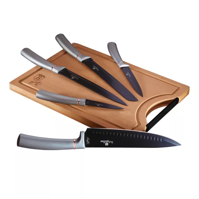 5er-Set Profi-Küchenmesser, Klinge aus Edelstahl, Kochmesser, Schneidebrett   Be
