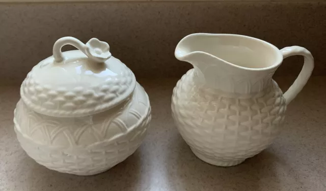 Mikasa Cream And Sugar Country Manor White Basket Weave Pattern Nwl