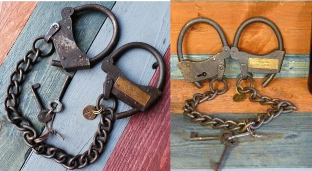 Handcuff Cast Iron Working Lock With Key U.S. Postal Western Handcuffs Vintage