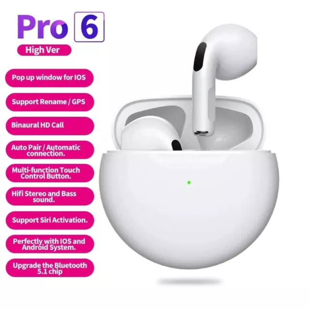 Nouveau PRO6 Sans Fil Bluetooth Casque Stéréo Binaural TWS Dans-Oreille Macaron