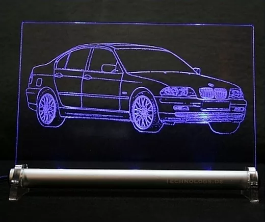 LED-Leuchtschild graviert ist BMW 3 e46 Limousine  AutoGravur 3er drei Limo 346L