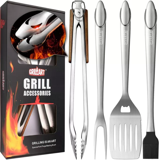 GRILLART Heavy Duty BBQ Grill Tools Set Snake-Eyes Design Stainless Steel Utinsi