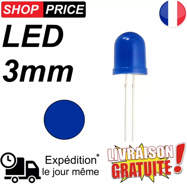 LOT 10 LED Diode bleu 3 mm haute luminosité blue LED (NEUF)