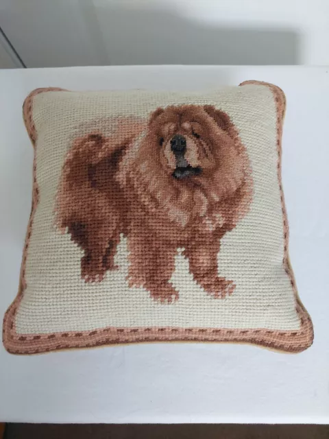 Vintage Chow Chow Dog 100% Wool Petite Needlepoint Pillow 14" Square
