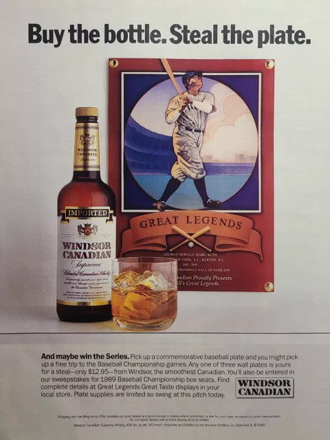 Windsor Canadian Whisky Legends Of Baseball Vintage Print Ad 1989 **See Descr**