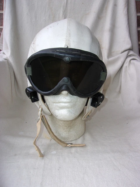 USAF MB-3 White Leather Flight Helmet w/Headset & Goggles--1950s USAF MB-3 White Leather Flight Helmet w/Headset & Goggles--1950s