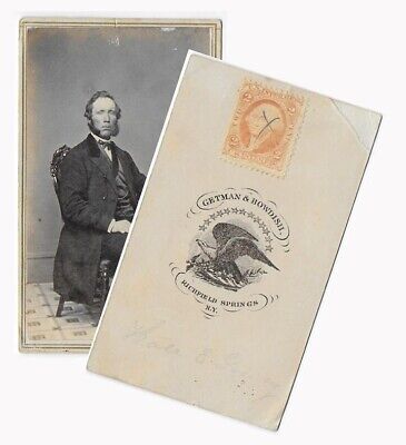 CIRCA 1860s CDV PHOTO 2c WASHINGTON CIVIL WAR REVENUE TAX STAMP RICHFIELD NY USA