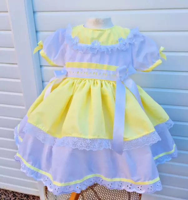 DREAM 0-8 years BABY GIRLS Daisies layered Spanish traditional  lemon pink dress