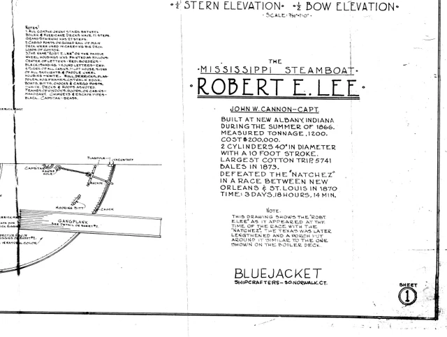 Boat Ship Model Blueprint Plans 1934 Robert E. Lee Blue Jacket Ship Crafters