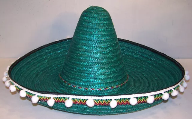 GREEN SOMBRERO HAT W TASSLES  fiesta party hats caps mexican wide rim mexico new