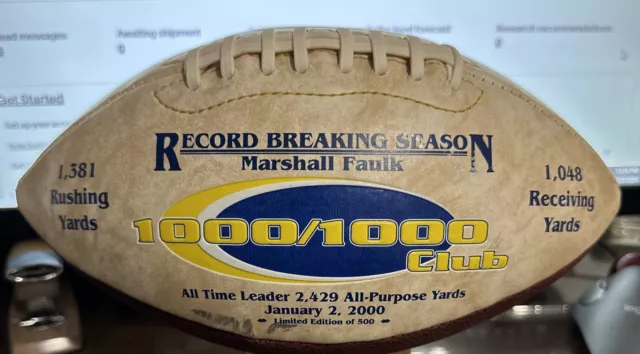 TriStar Record Breaking Season Marshall Faulk Autographed Football COA /500!