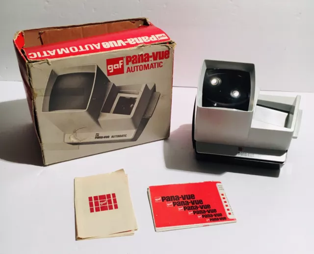 Vintage GAF PANA-VUE AUTOMATIC LIghted 2X2 Slide Viewer With Manual & Box