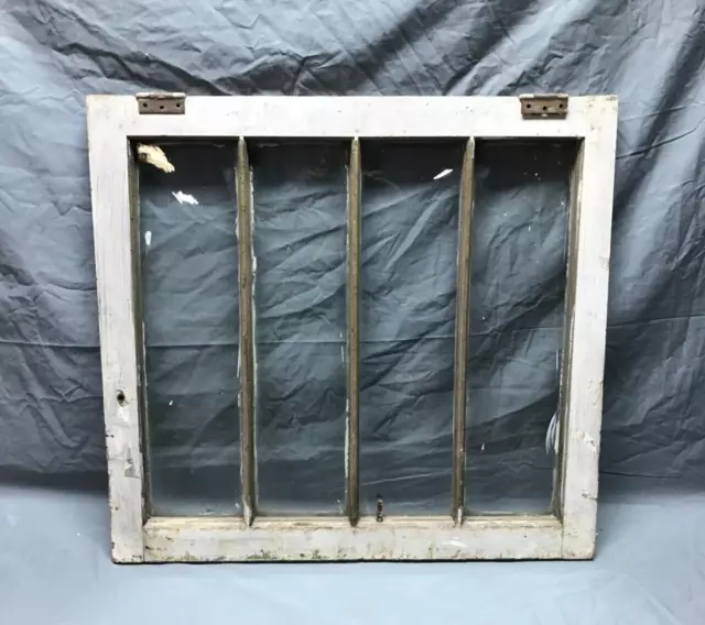 Antique VTG Wood 24x25 4 lite Glass Shabby White Window Sash Chic Old 681-23B