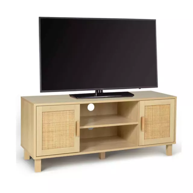 Meuble TV 115 cm vintage ELIN 2 portes effet naturel cannage