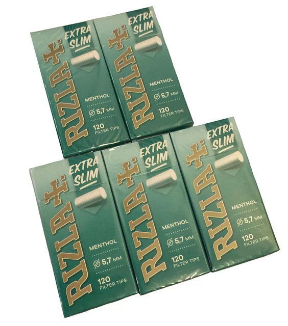 Rizla Lot de 5 ou 12 paquets de 120 filtres à rouler menthol - extra slim 5,7mm