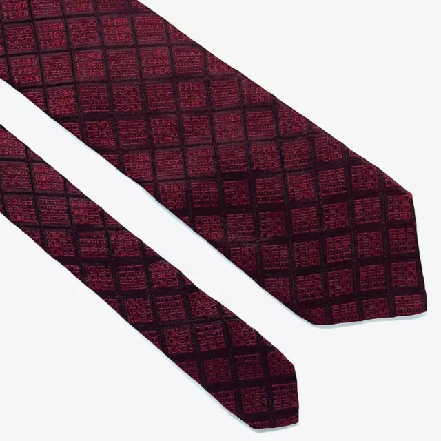 FENDI TIE All Over FF Logo on Red Striped Silk Necktie