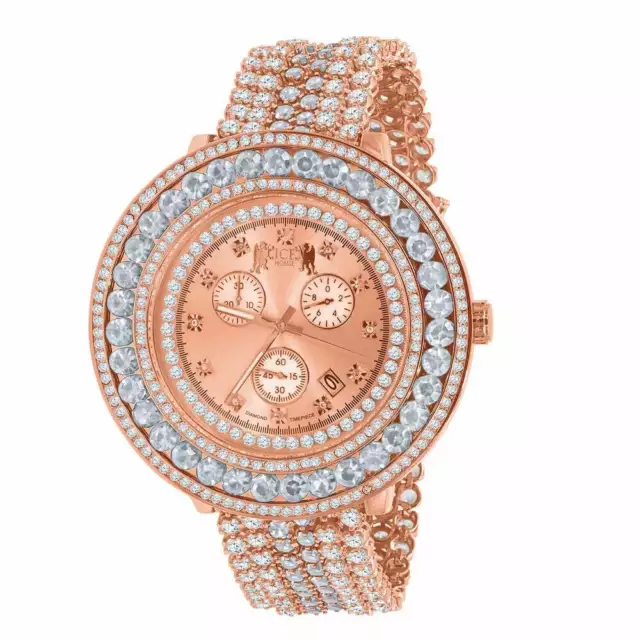 White Solitaire Roman Face Simulated Diamond 18K Rose Gold Tone W/Date Watch New