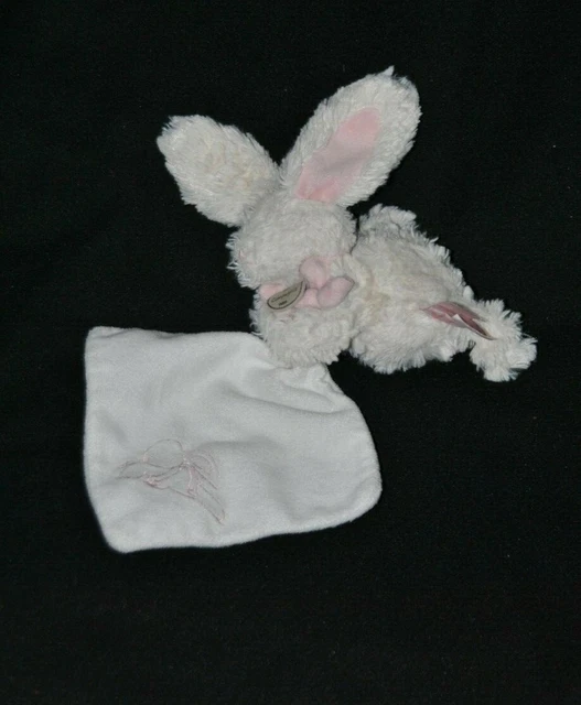 Peluche lapin DOUDOU ET COMPAGNIE blanc écharpe rose mouchoir brodé 12 cm BE
