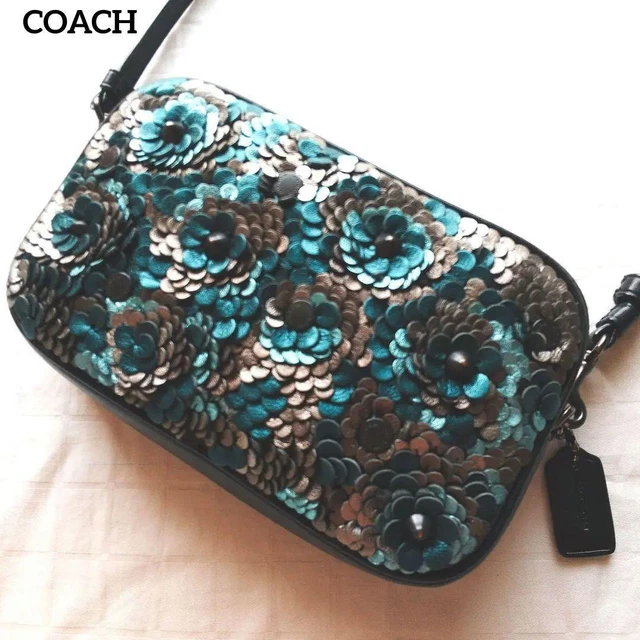 COACH 2way shoulder bag tea rose flower applique