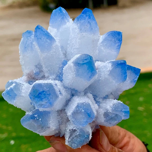 312G New Find sky blue Phantom Quartz Crystal Cluster Mineral Specimen Healing