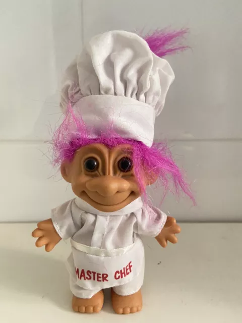 Vintage Russ Berrie troll doll Master chef Pink hair