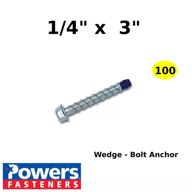 Wedge-Bolt Screw Anchor 1/4" x 3" Powers Fasteners 100/Box