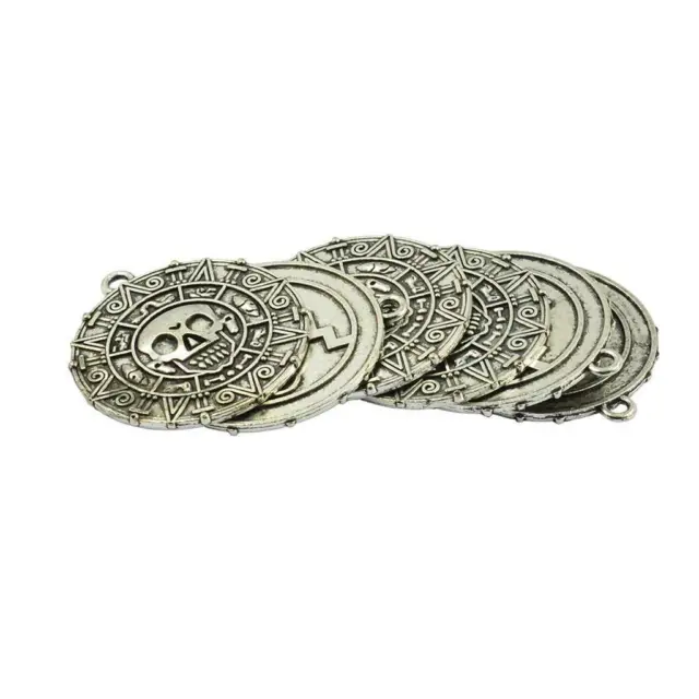 6 Stück Tibetan Silber Azteken Münze Anhänger Schädel Charms Halskette