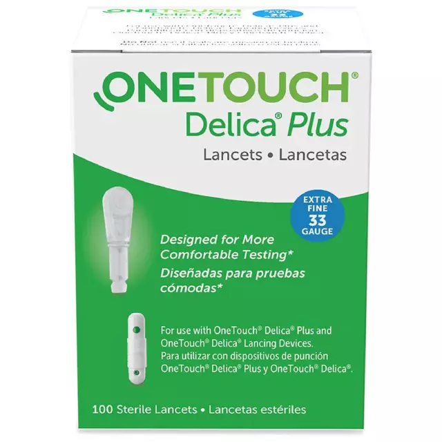OneTouch Delica Plus Lancets 100 calibre 33 diabético indoloro exp. 2026
