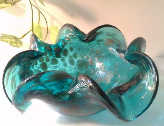 Murano Teal With Gold Flecks & Silver Inclusions Art Glass Bowl