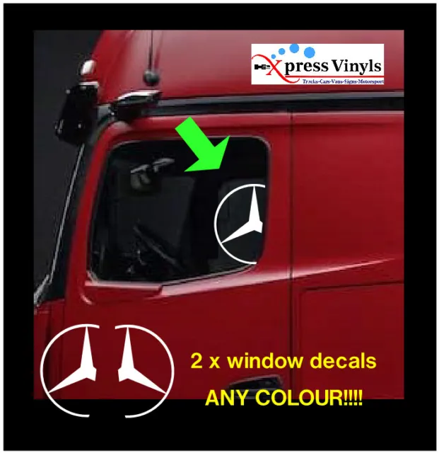 Mercedes Benz window decals x 2. Actros Arocs Atego truck stickers ANY COLOUR