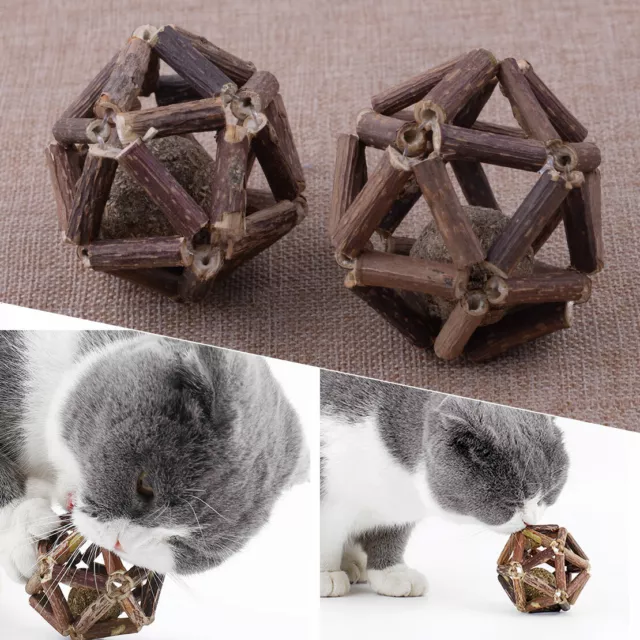 2X Catnip Toys Ball Matatabi Sticks Natural Pet Cat Catnip Teeth Cleaning Ball