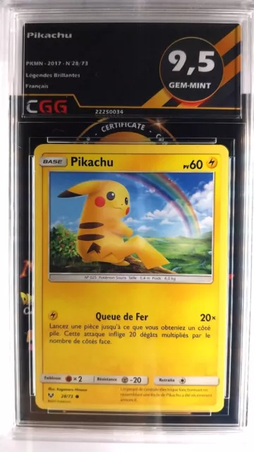 Pikachu Gradée CGG 9,5 Gem Mint FRANCAIS Légendes brillantes 28/73 22250034