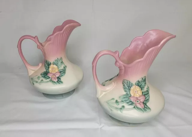 2 Large Vintage Hull Pottery Wildflower Pitchers W 11 8 1/2" Pink & Yellow