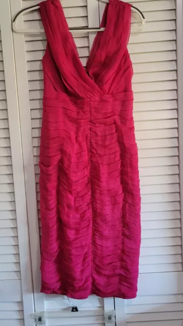 Tadashi Shoji Fuschia Pink Silk Ruffled Sleeveless Sheath Dress  Women's Size 4