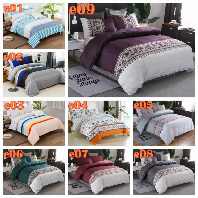 Bohemian Striped Floral Quilt Duvet Doona Cover Set Double Queen King Size Bed