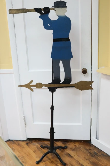 Antique Vintage Folk Art Weathervane Iron or Steel Metal Man Holding Telescope