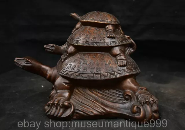 7.2" Old Chinese Copper Bronze Dynasty longevity turtle Statue Sculpture