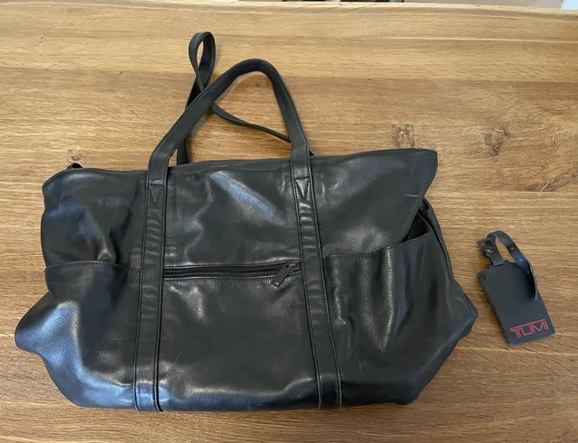 Vintage Tumi Black Leather Tote Shoulder Bag Luggage Carry On Duffle Large 