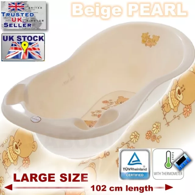 Extra Large Baby Bath Tub 102 cm from newborn, beige pearl, with thermomether