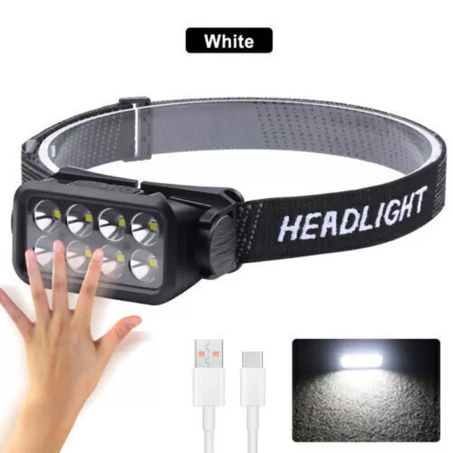 LED Headlamp USB Rechargeable Headlight Torch Work Light Bar Head Band Lamp