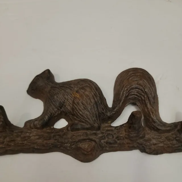 Squirrel Cast Iron Wall Mounted Rustic Brown Antique Style. Key or Coat Rack 14" 3