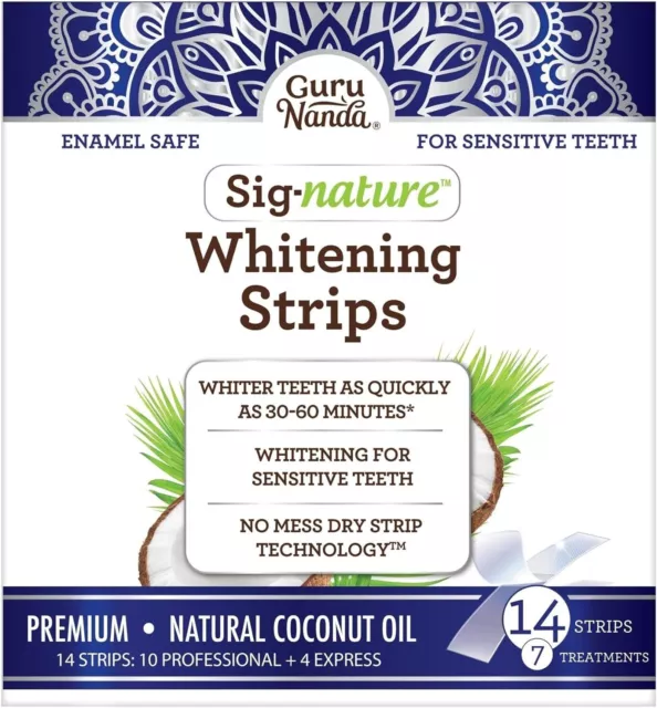 GuruNanda Teeth Whitening Strips with Coconut Oil - 14 Enamel Safe Strips