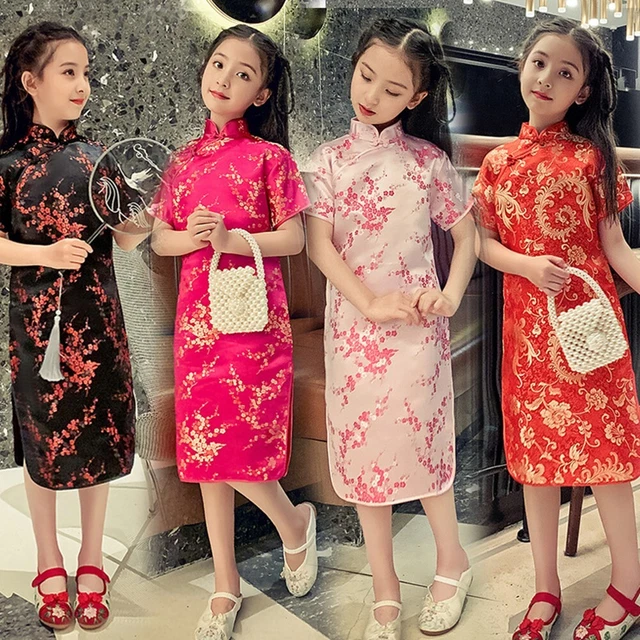 Ragazza Cny Cinese Anno Nuovo Cheongsam Qipao Vestito Bambino Abito