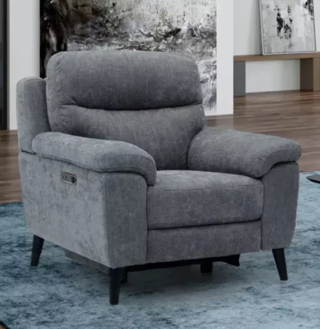 Grace Power Reclining Armchair In Charcoal Grey Fabric with USB Charging Port