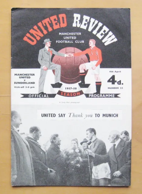 MANCHESTER UNITED v SUNDERLAND 1957/1958 *Exc Cond Programme Inc Token - Munich*
