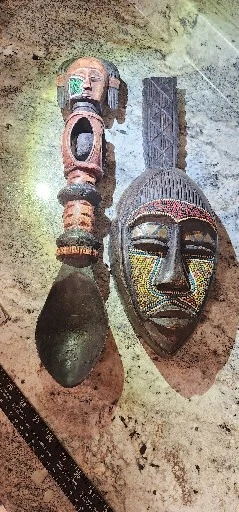 Handcrafted in Ghana  Wood Mask and Tomahawk Hand Carved. Stunning..